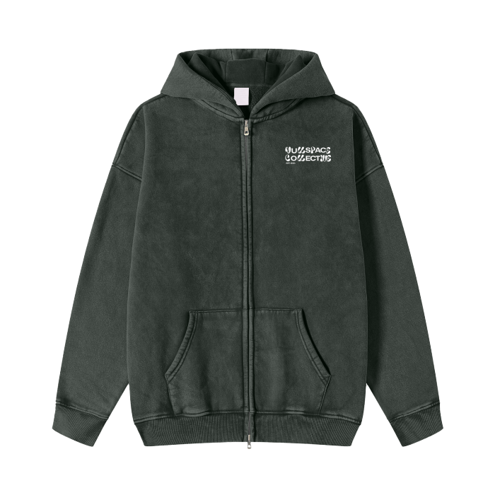 Streetwear Acid Washed Zip Fleece Hoodie Jacket - 360 GMS - NullSpace Collective